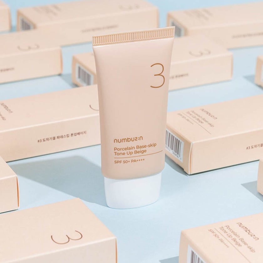 Numbuzin No 3 Porcelain Base Skip Tone Up SPF50+ PA+++ Tinted Sunscreen - Beige Color 50ml