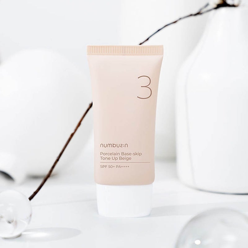Numbuzin No 3 Porcelain Base Skip Tone Up SPF50+ PA+++ Tinted Sunscreen - Beige Color 50ml