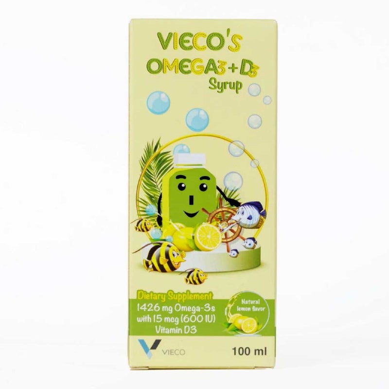 Vieco's Omega 3 + Vitamin D3 Lemon Flavoured Syrup For Kids 100ml