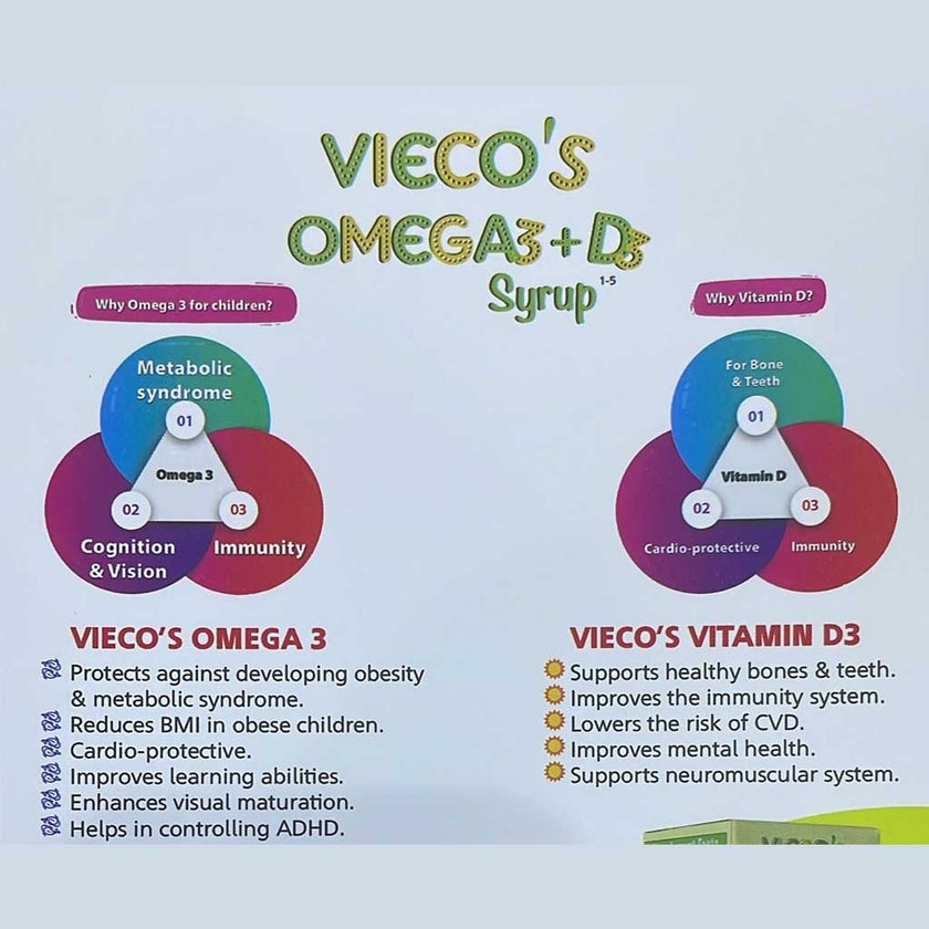 Vieco Omega 3 + Vitamin D3 Lemon Flavored Kids Syrup 100ml