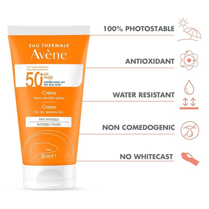 Avene Fragrance Free SPF 50+ Sunscreen Cream For Dry & Sensitive Skin 50ml
