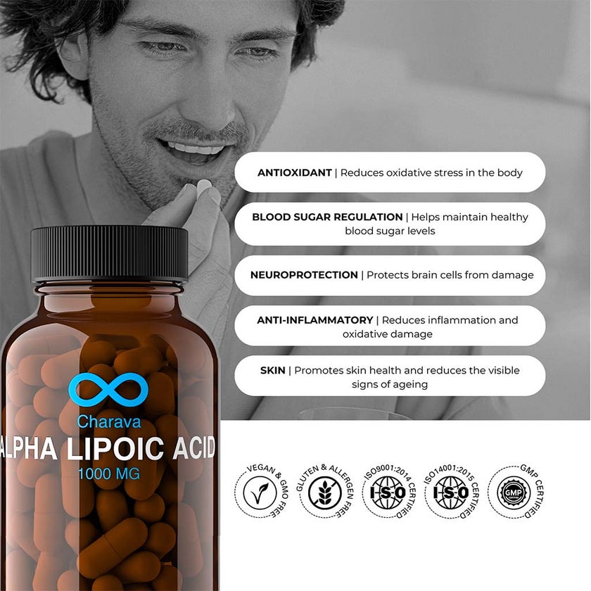 Charava Alpha Lipoic Acid 1000mg Capsules For Antioxidant Support, Pack of 60’s