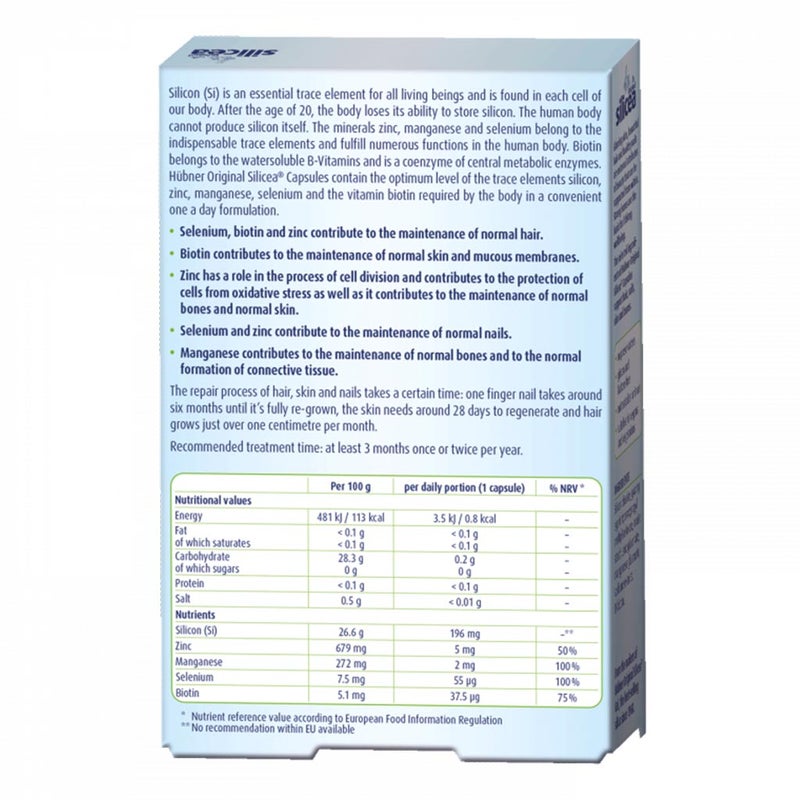 Hubner Original Silicea With Biotin Capsules For Skin, Hair, Nails, Pack of 30’s - 1+1 PROMO PACK