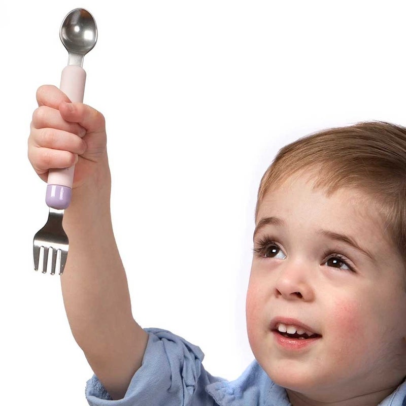 Melii Baby Feeding Spork On the Go Pink Spoon & Purple Fork For 12+ Months