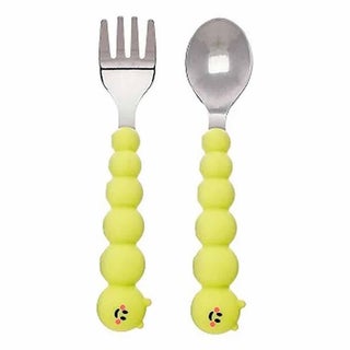 Melii Silicone & Stainless Steel Caterpillar Baby Feeding Spoon & Fork Set