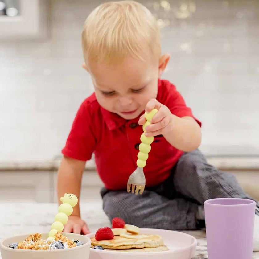 Melii Silicone & Stainless Steel Caterpillar Baby Feeding Spoon & Fork Set
