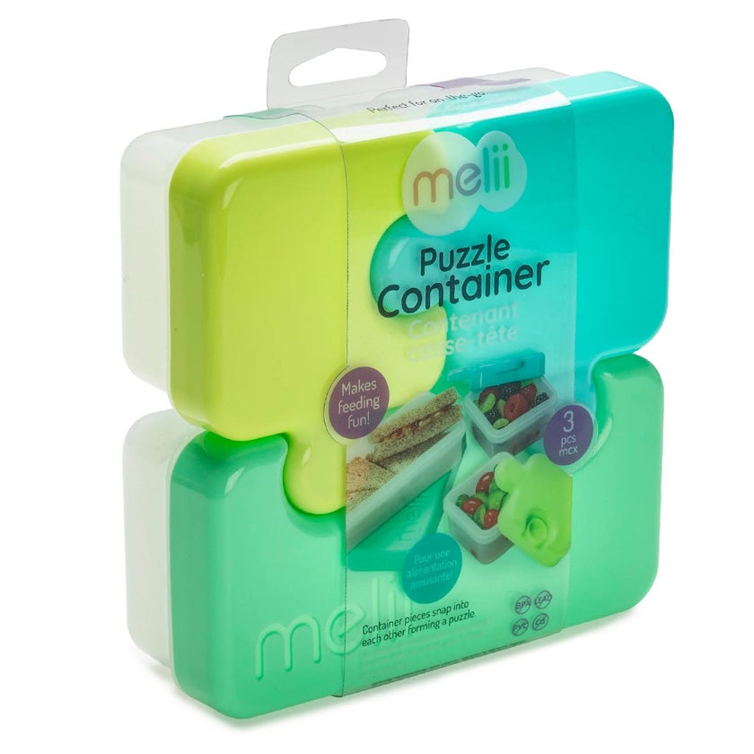 Melii Puzzle Food Container For Toddlers 850ml, Color - Blue/Lime/Turquoise Green, Pack of 3’s 
