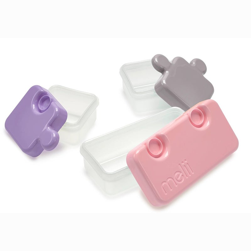 Melii Puzzle Food Container For Toddlers 850ml, Color - Pink/Purple/Grey, Pack of 3’s 
