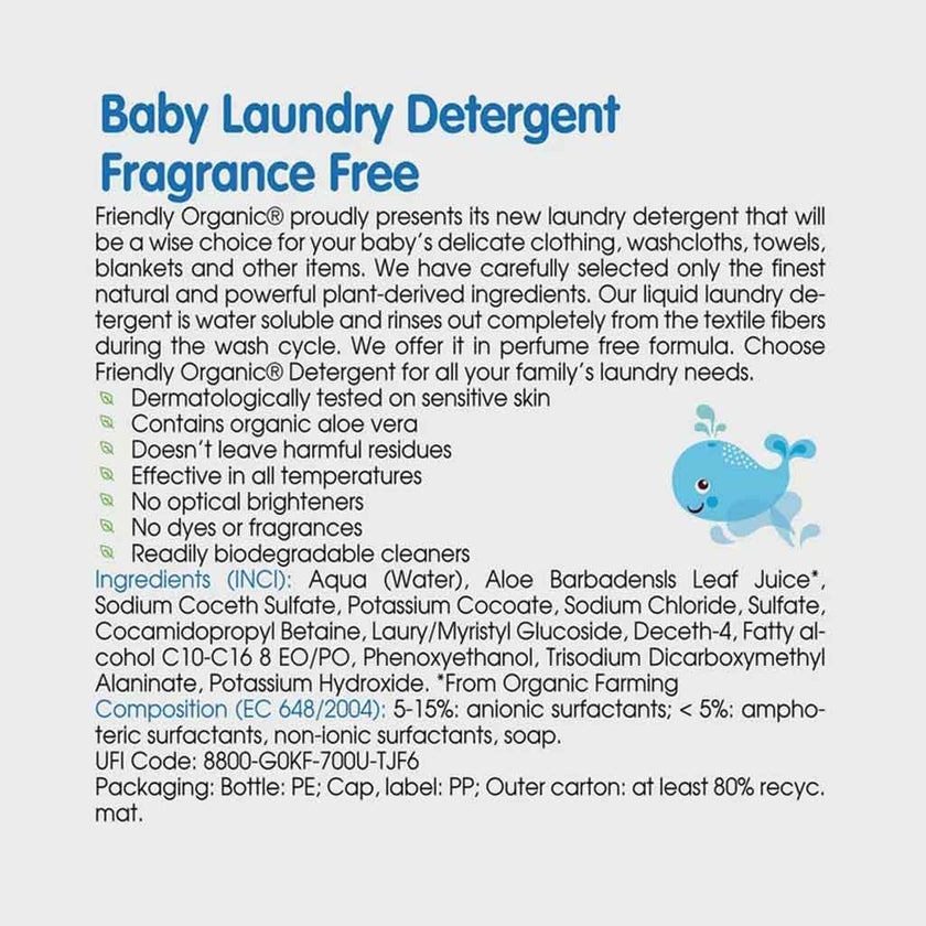 Friendly Organic Fragrance Free Baby Laundry Detergent 1000ml 