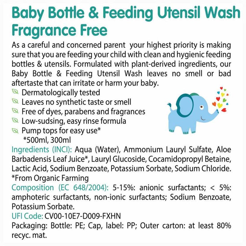 Friendly Organic Fragrance Free Baby Bottle & Feeding Utensil Wash 750ml