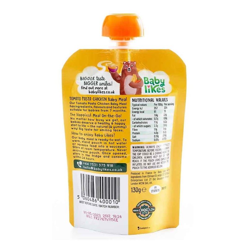 Babylikes Tomato Pasta Chicken Stage 2 For 7+ Months Organic Baby Puree 130g