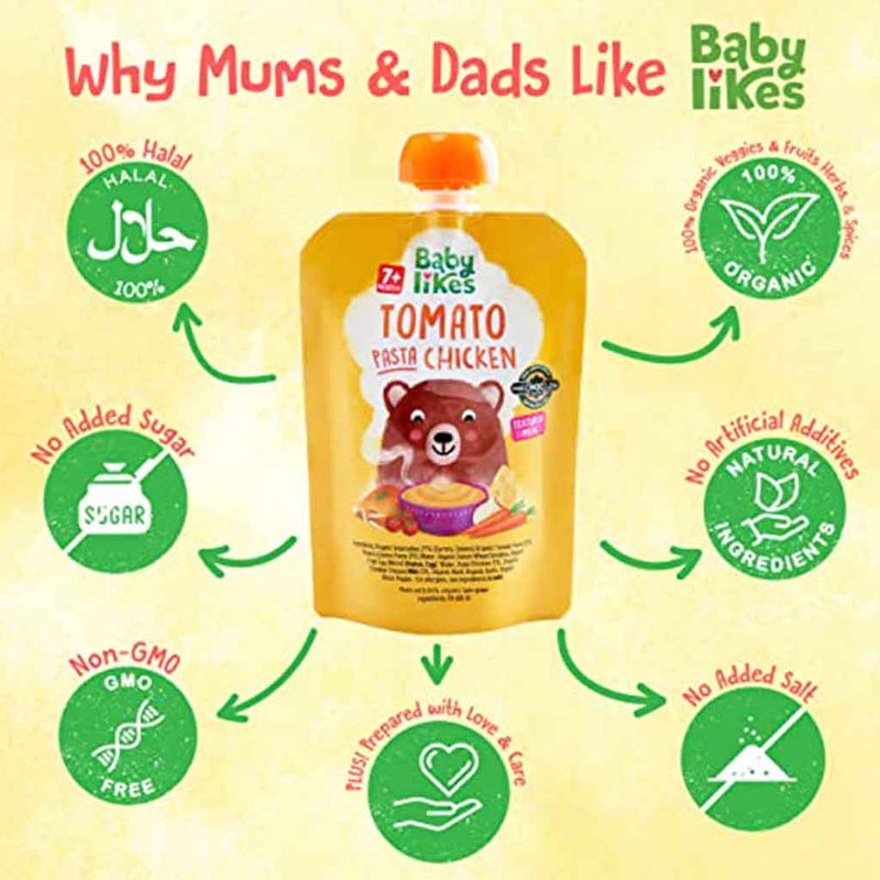 Babylikes Tomato Pasta Chicken Stage 2 For 7+ Months Organic Baby Puree 130g
