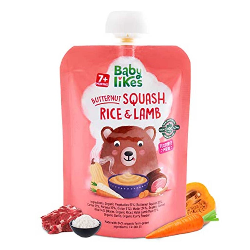 Babylikes Butternut Squash Rice & Lamb Stage 2 For 7+ Months Organic Baby Puree 130g