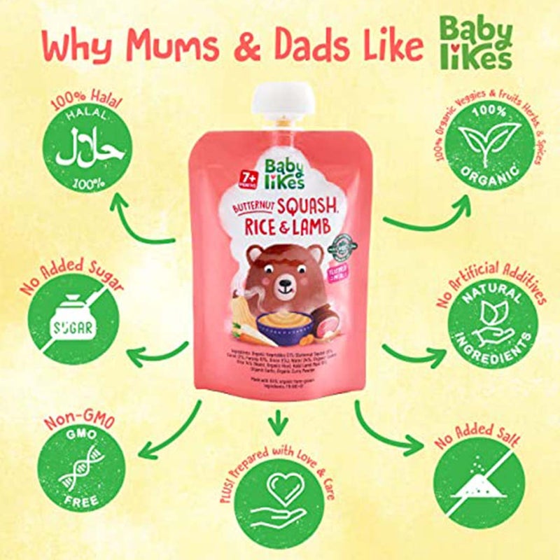 Babylikes Butternut Squash Rice & Lamb Stage 2 For 7+ Months Organic Baby Puree 130g