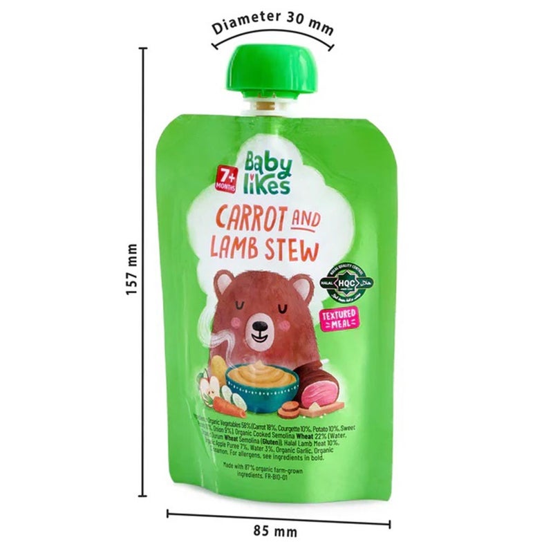 Babylikes Carrot & Lamb Stew Stage 2 Organic Baby Puree For 7+ Months Infant, 130g