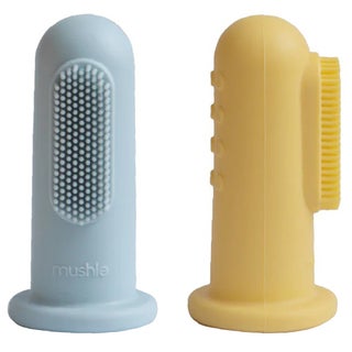 Mushie Finger Baby Toothbrushes - Blue/Daffodil Color, Pack of 2’s
