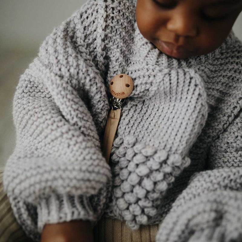 Mushie Baby Pacifier Linen Fabric Clip - Natural Brown Color, Pack of 1’s