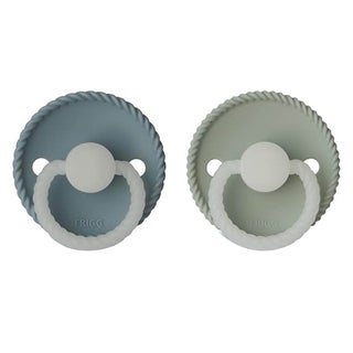 Frigg Rope Natural Rubber Baby Pacifiers, Size 1, 0-6 Months, Ocean View/ Powder Blue Color, Pack of 2’s 