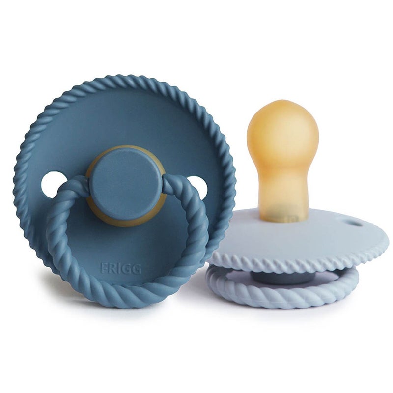 Frigg Rope Natural Rubber Baby Pacifiers, Size 1, 0-6 Months, Ocean View/ Powder Blue Color, Pack of 2’s 