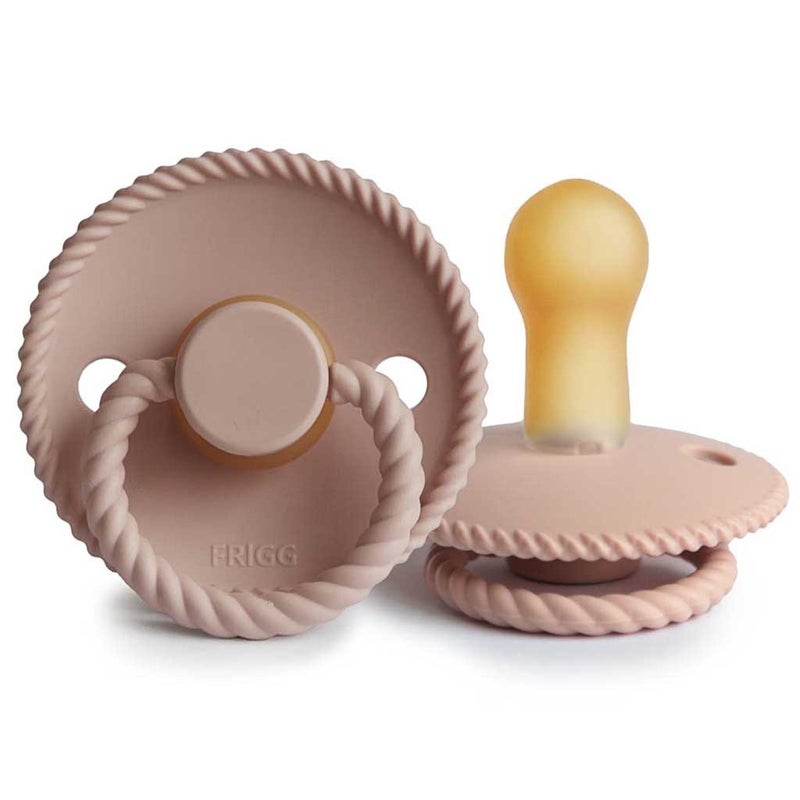 Frigg Rope Natural Rubber Baby Pacifiers, Size 2, 6-18 Months, Blush/ Cream Color, Pack of 2’s 