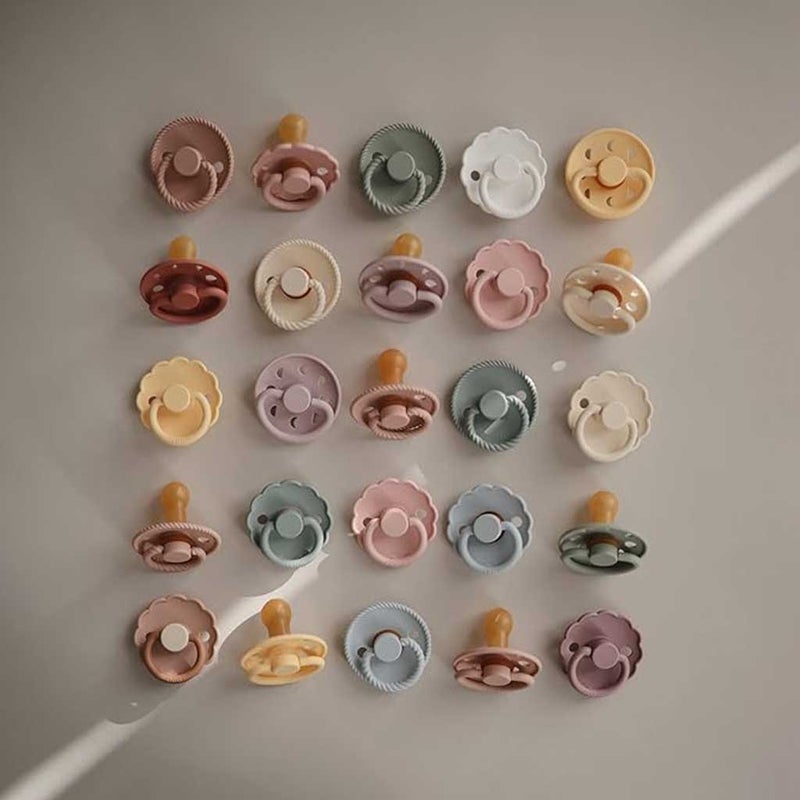 Frigg Rope Natural Rubber Baby Pacifiers, Size 2, 6-18 Months, Blush/ Cream Color, Pack of 2’s 