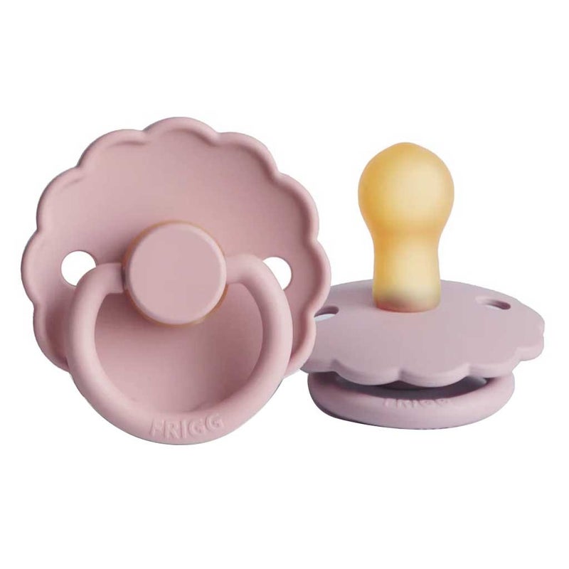 Frigg Daisy Natural Rubber Baby Pacifiers, Size 1, 0-6 Months, Pink/ Soft Lilac Color, Pack of 2’s