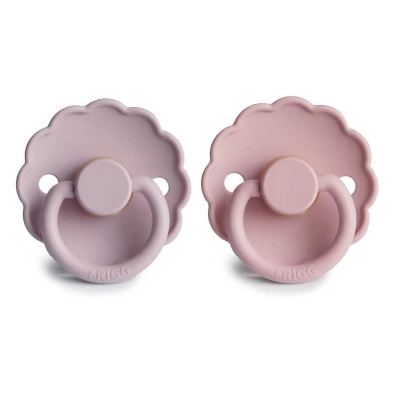 Frigg Daisy Natural Rubber Baby Pacifiers, Size 1, 0-6 Months, Pink/ Soft Lilac Color, Pack of 2’s