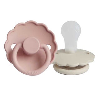 Frigg Daisy Silicone Baby Pacifiers, Size 2 For 6 To 18 Months Baby, Color - Cream/ Pink, Pack of 2’s