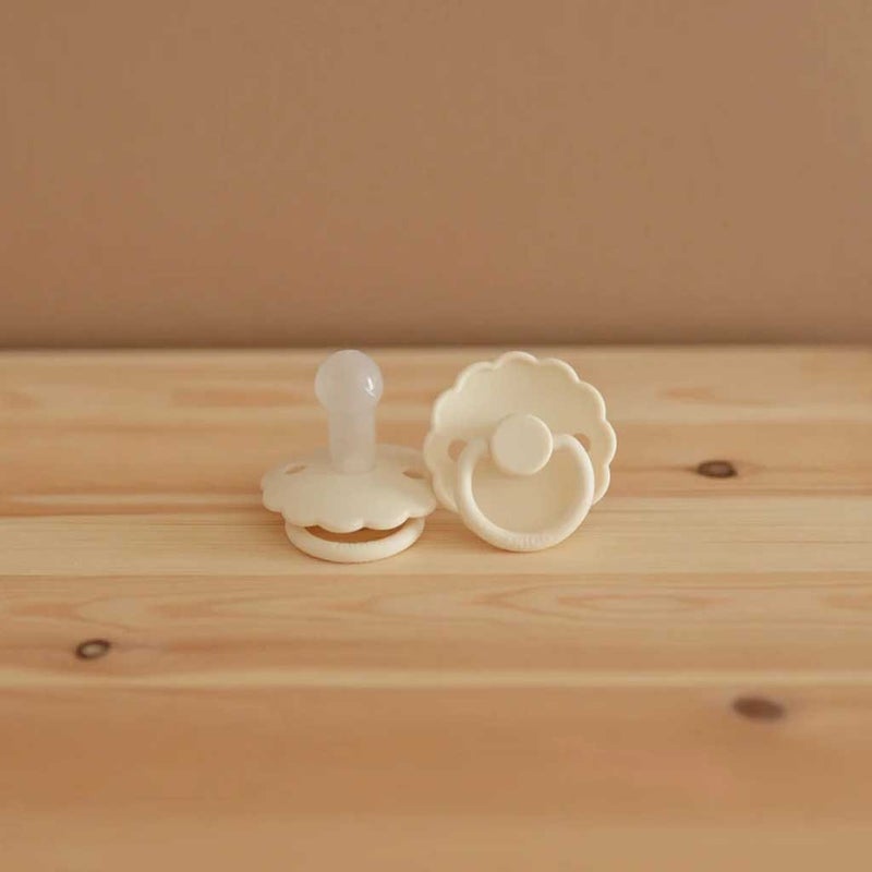 Frigg Daisy Silicone Baby Pacifiers, Size 2 For 6 To 18 Months Baby, Color - Cream/ Pink, Pack of 2’s