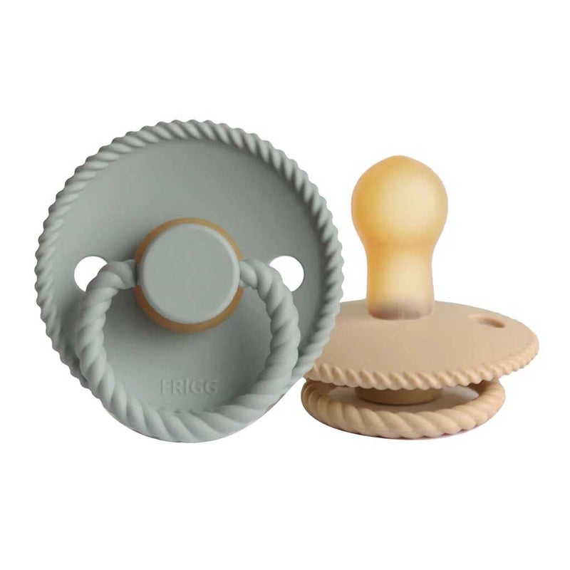 Frigg Rope Natural Rubber Baby Pacifiers, Size 1, 0-6 Months, Cream/Sage Color, Pack of 2’s 