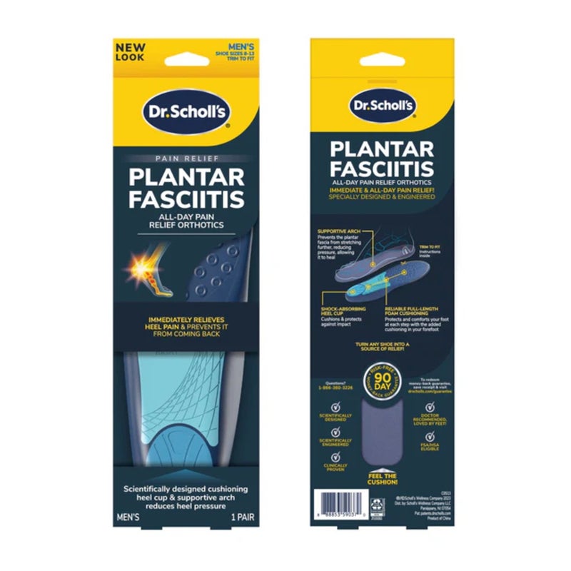 Dr. Scholl's Plantar Fasciitis All-Day Pain Relief Orthotics Heel Cushion Cup, Size 8-13 For Men - 1 Pair