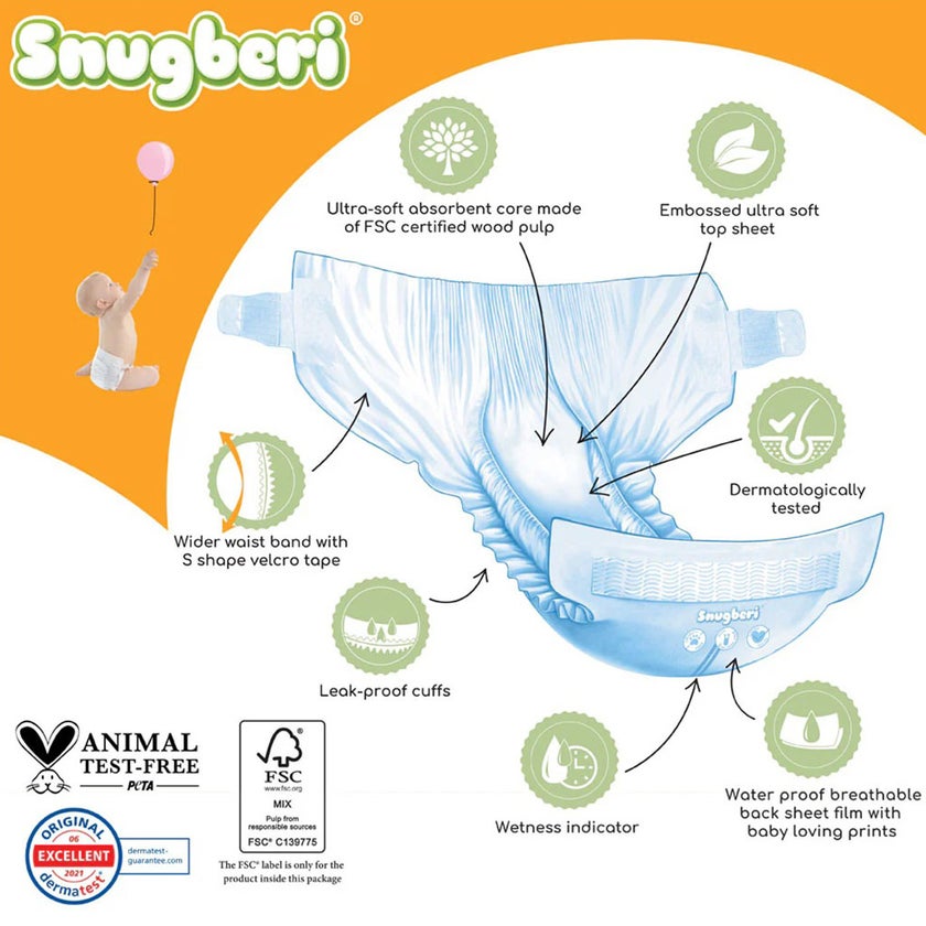Snugberi Baby Diapers, Size 2, Small, 4-7Kg, MEGA PACK of 74’s