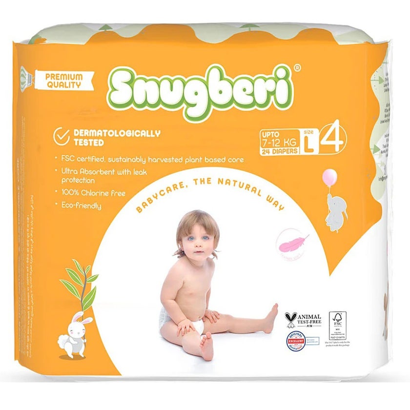 Snugberi Baby Diapers, Size 4, Large, 7-12Kg, Pack of 24's