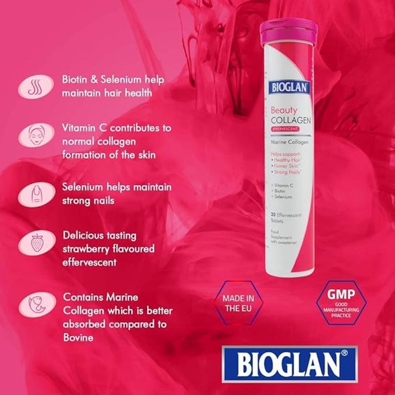 Bioglan Beauty Marine Collagen Effervescent Tablets, Pack of 20's