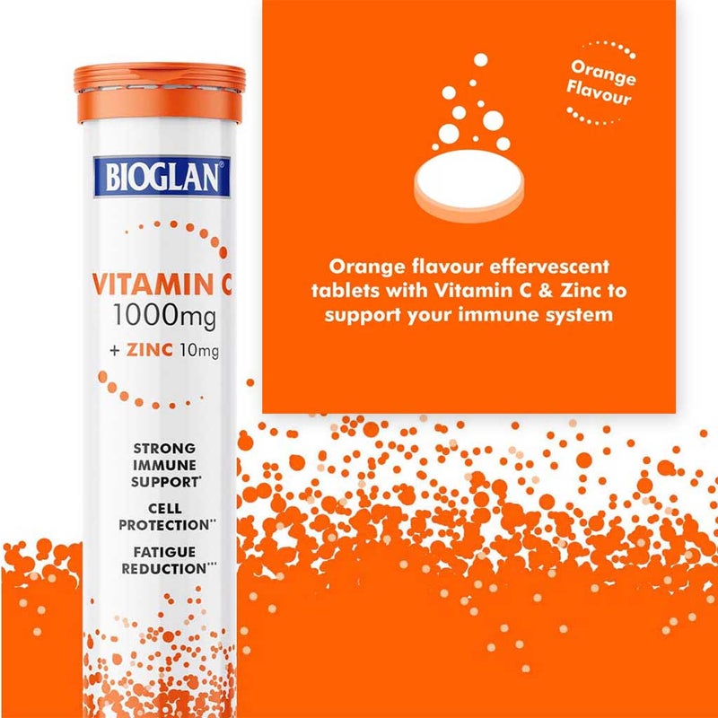 Bioglan Immunity Fizz Vitamin C 1000mg & Zinc Effervescent Tablets, Value Pack of 2*20's