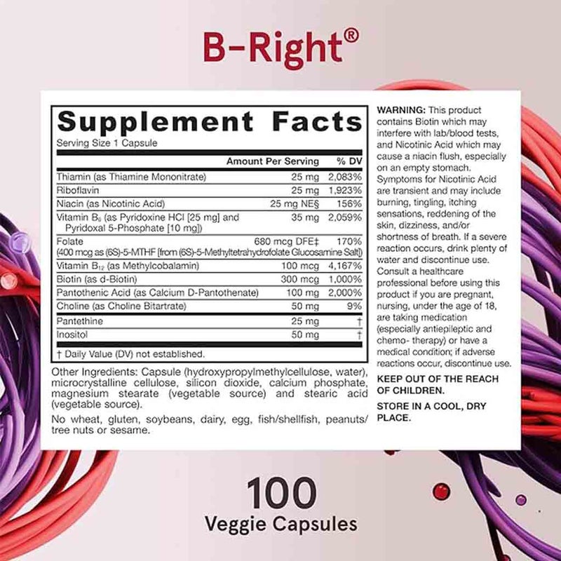 Jarrow Formulas B-Right Optimized Vitamin B Complex Capsules, Pack of 100's