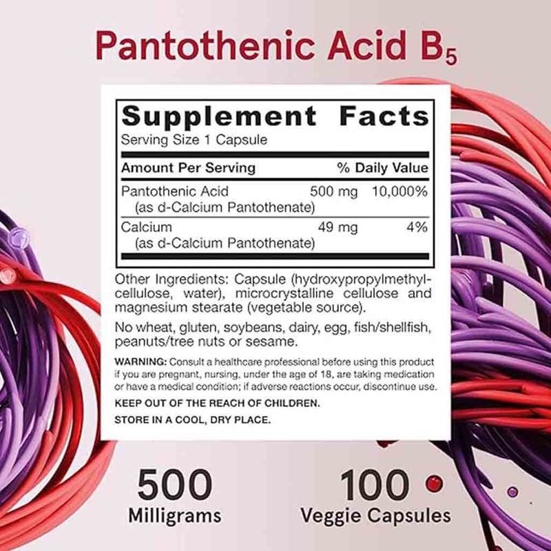 Jarrow Formulas Pantothenic Acid B5 500mg Capsules, Pack of 100's