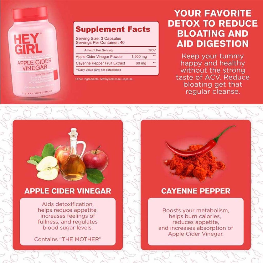Hey Girl Nutrition Apple Cider Vinegar Capsules, Pack of 120's