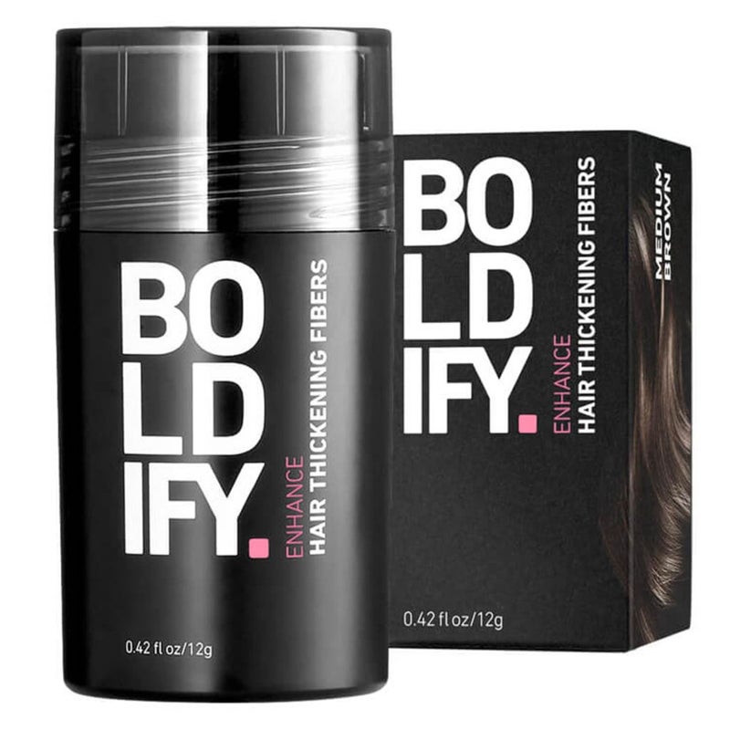 Boldify Enhance Hair Volumizing Thickening Fiber Powder For Thin Hair - Medium Brown, 12g