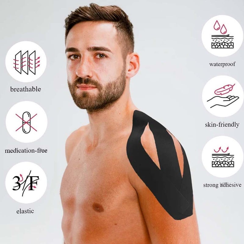 Kintex Kinesiology Pre-Cut Tape For Pain Relief - Black Color 25cm, Pack of 20’s 