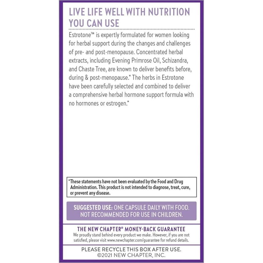 New Chapter Estrotone Chaste Tree Blend Women's Supplement Capsules, Pack of 60's