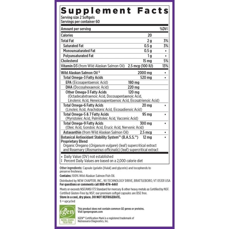 New Chapter Wholemega 1000mg Fish Oil Softgels, Pack of 120's