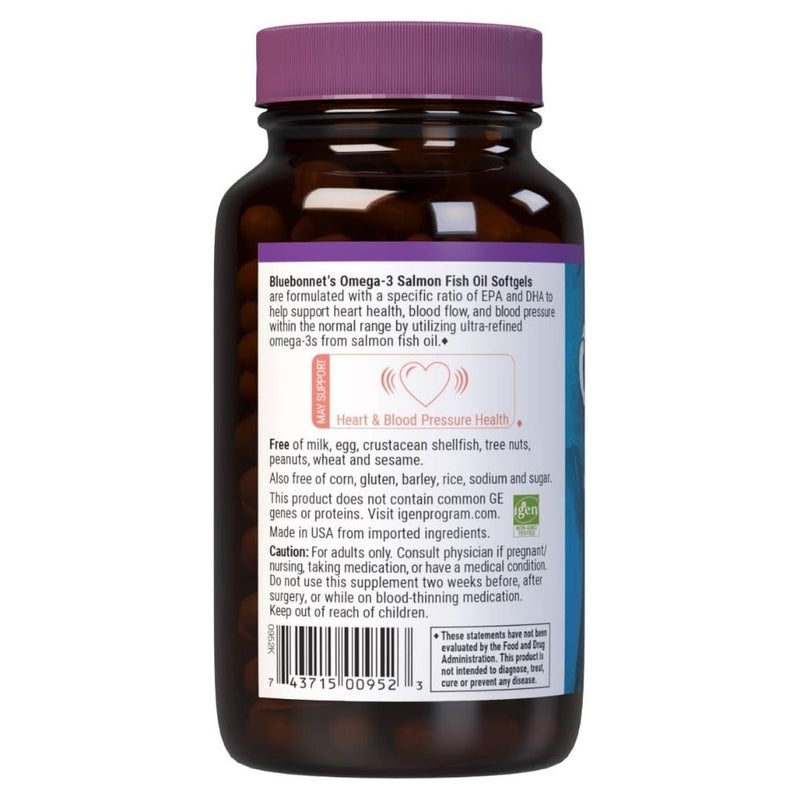 Bluebonnet Omega-3 Salmon Fish Oil 1000mg Softgels, Pack of 90's