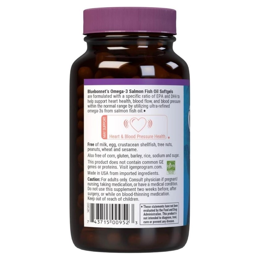Bluebonnet Omega-3 Salmon Fish Oil 1000mg Softgels, Pack of 90's