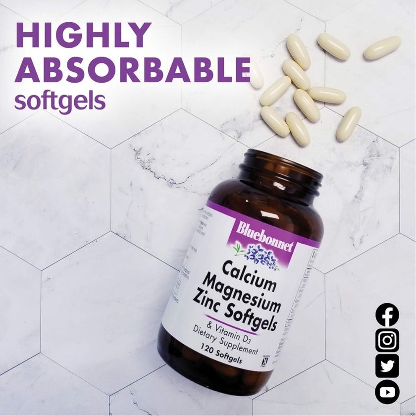 Bluebonnet Calcium, Magnesium, Zinc, Vitamin D Supplement Softgels, Pack of 120's