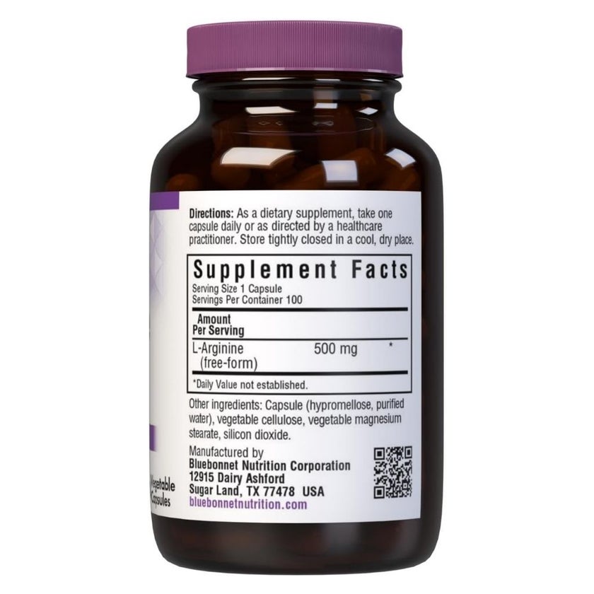 Bluebonnet L-Arginine 500mg Supplement Capsules, Pack of 100's