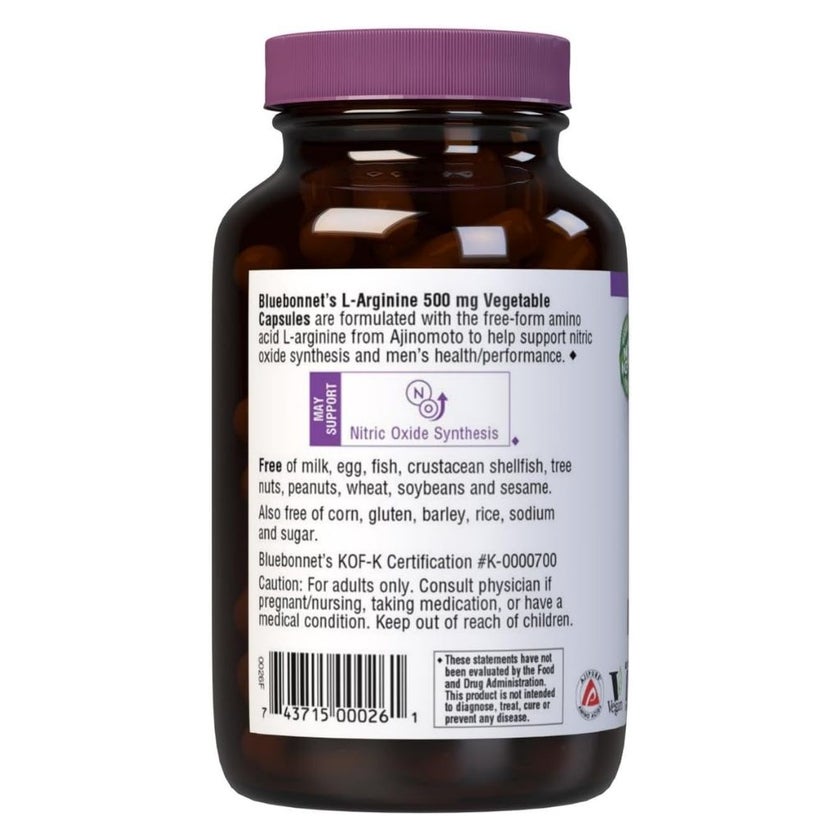Bluebonnet L-Arginine 500mg Supplement Capsules, Pack of 100's