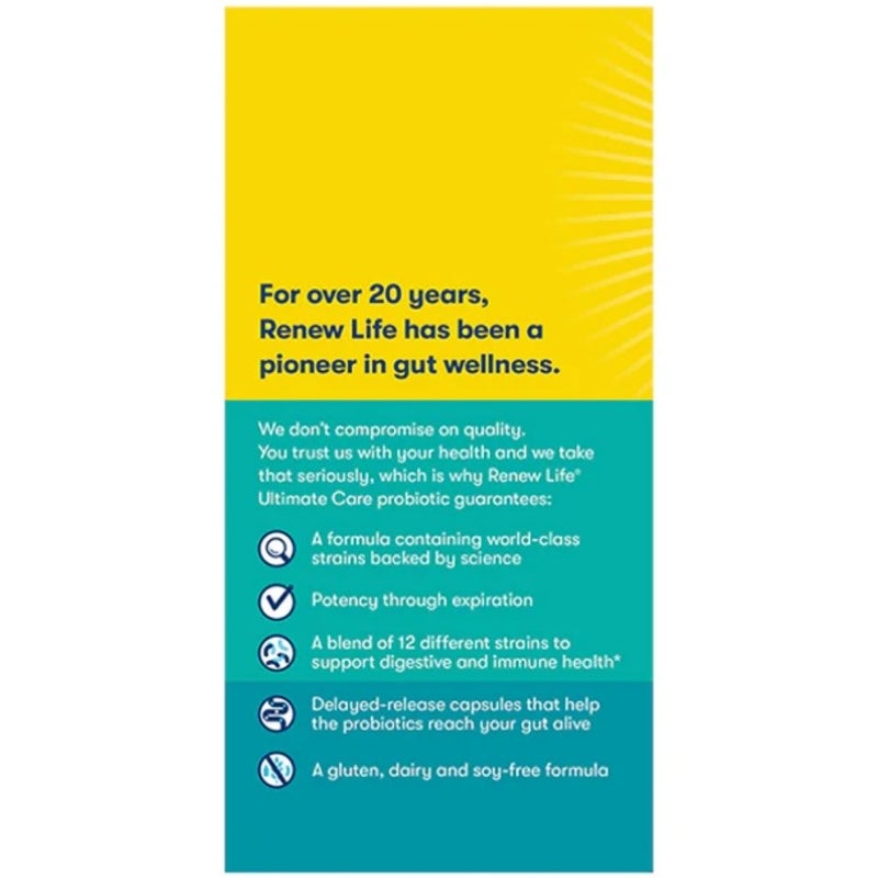 Renew Life Ultimate Flora 100 Billion Ultimate Care Probiotic Capsules, Pack of 30's