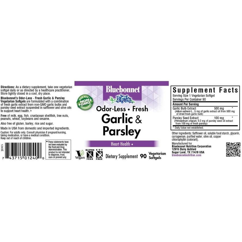 Bluebonnet Garlic & Parsley Supplement Softgels, Pack of 90's