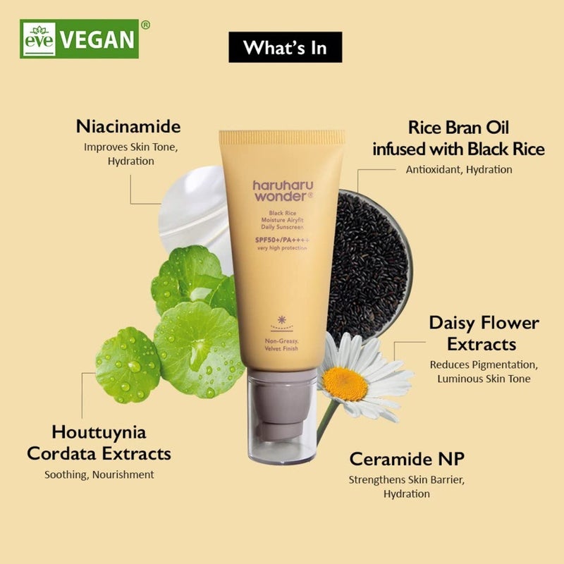 Haruharu Wonder Black Rice Moisture Airyfit Daily Sunscreen With SPF50+ & PA ++++ 50ml